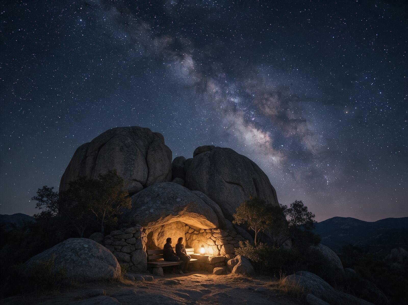Stargazing from a rock cave